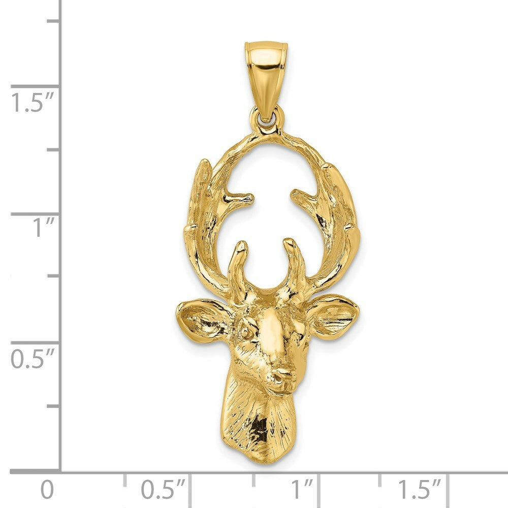 14K Yellow Gold 3-D Deer Head Charm Pendant