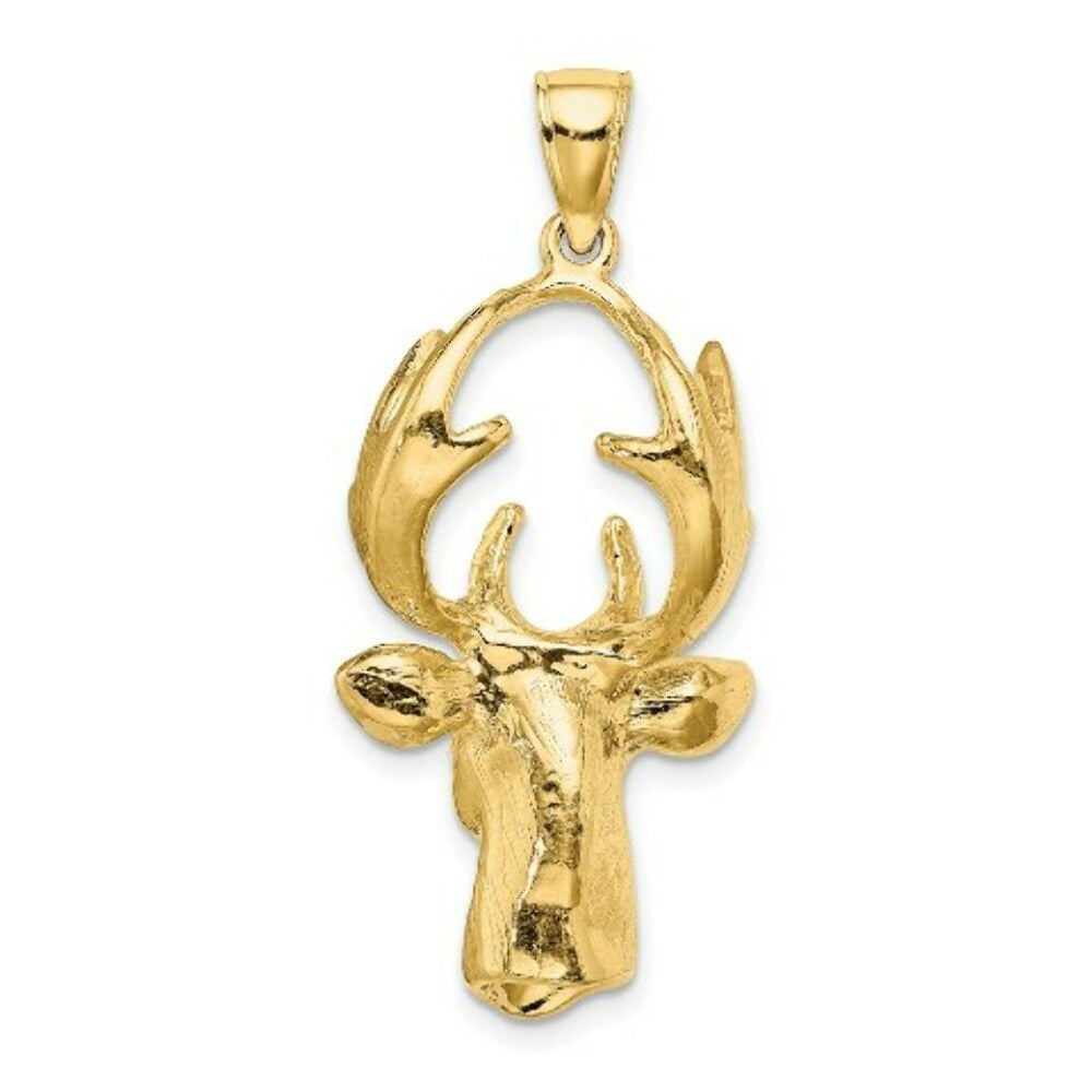 14K Yellow Gold 3-D Deer Head Charm Pendant