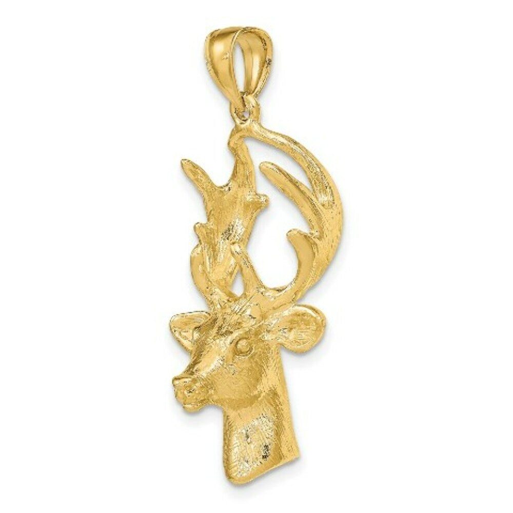 14K Yellow Gold 3-D Deer Head Charm Pendant