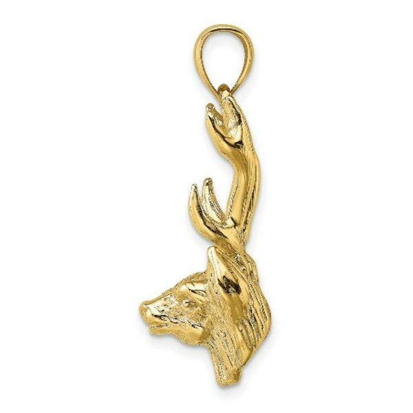 14K Yellow Gold 3-D Deer Head Charm Pendant