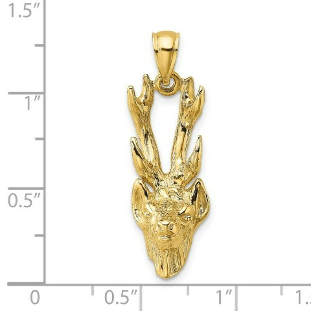 14K Yellow Gold 3-D Deer Head Charm Pendant