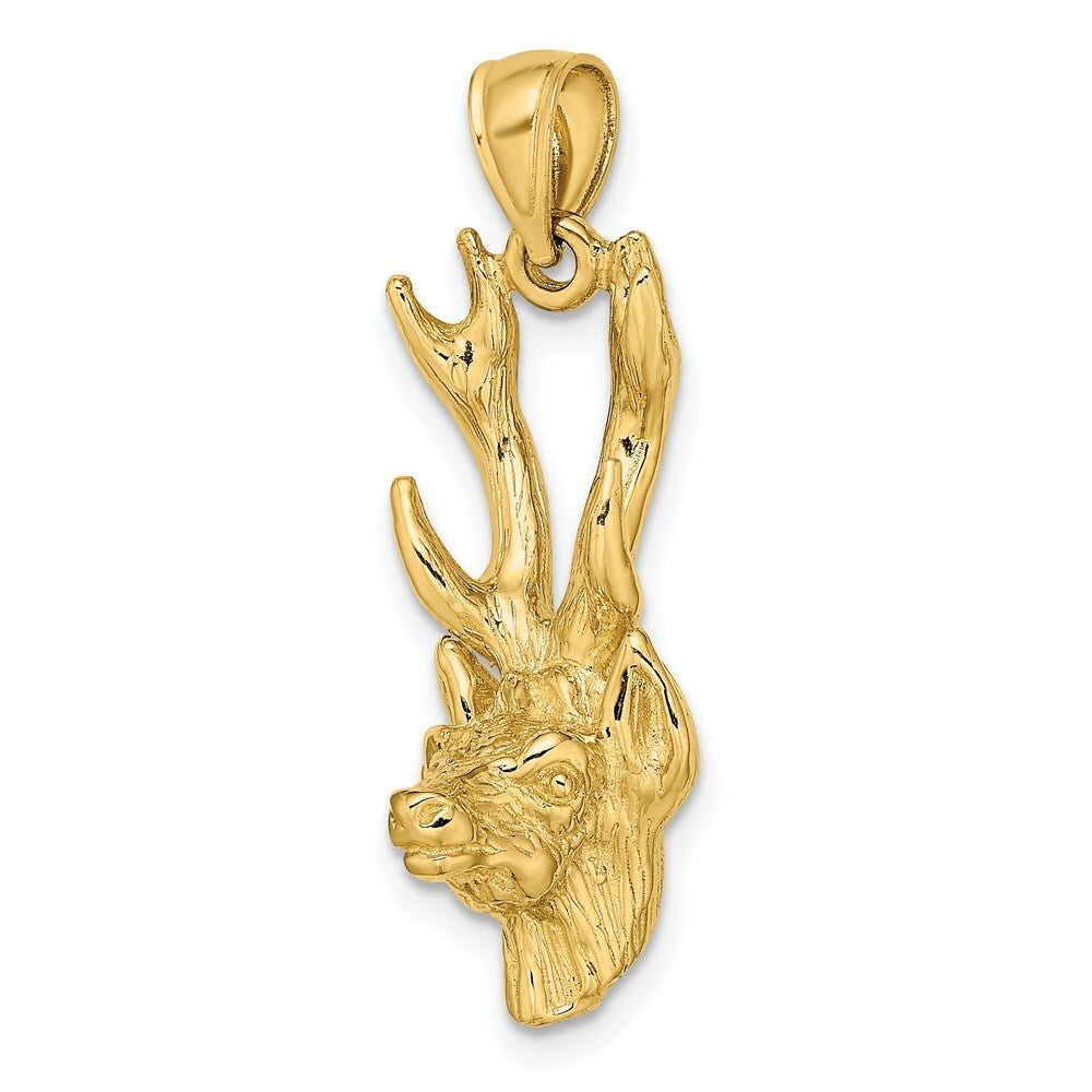 14K Yellow Gold 3-D Deer Head Charm Pendant
