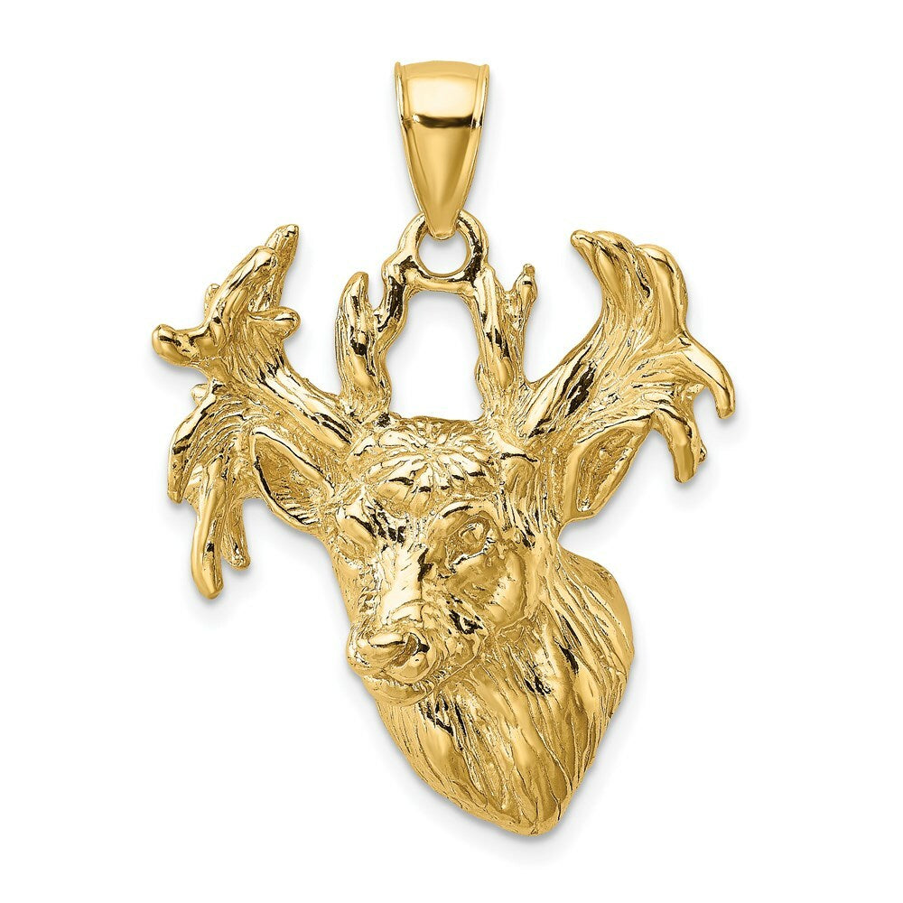 14K Yellow Gold 2-D & Textured Deer Head Charm Pendant