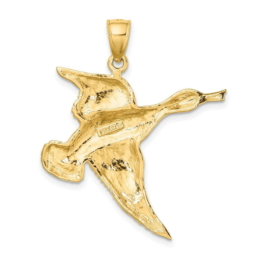 14K Yellow Gold 2-D Textured Flying Duck Charm Pendant