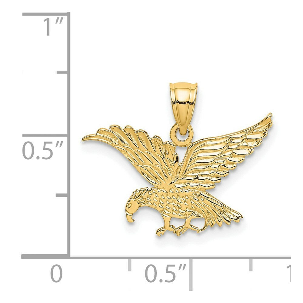 14K Yellow Gold Flat & Engraved Eagle Charm Pendant