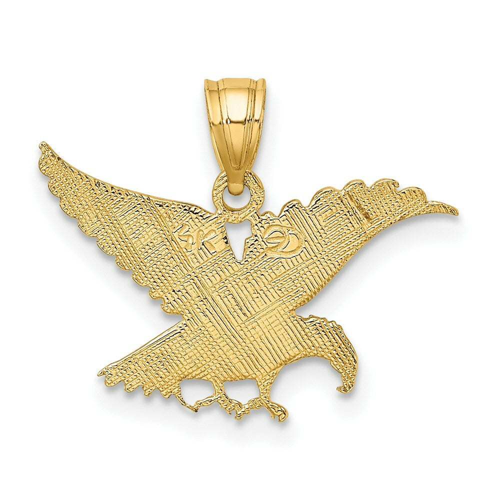 14K Yellow Gold Flat & Engraved Eagle Charm Pendant