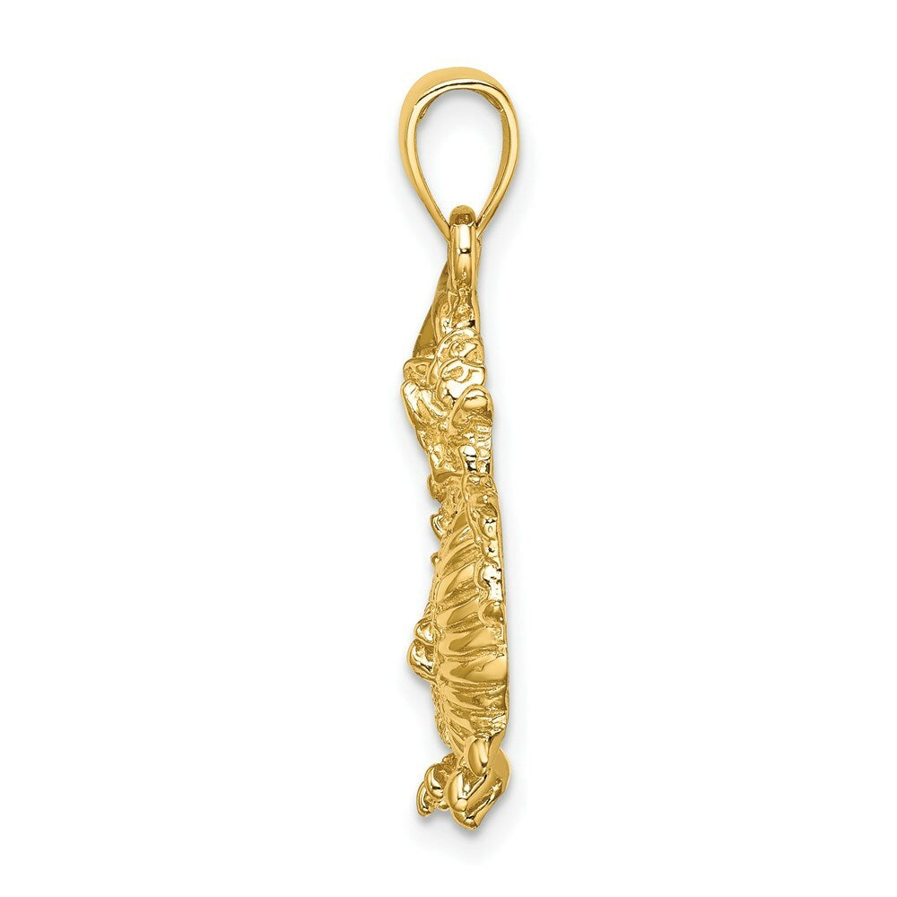 14K Yellow Gold 2-D & Textured Dragon Charm Pendant