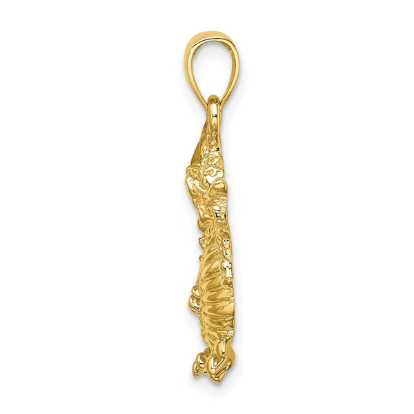 14K Yellow Gold 2-D & Textured Dragon Charm Pendant