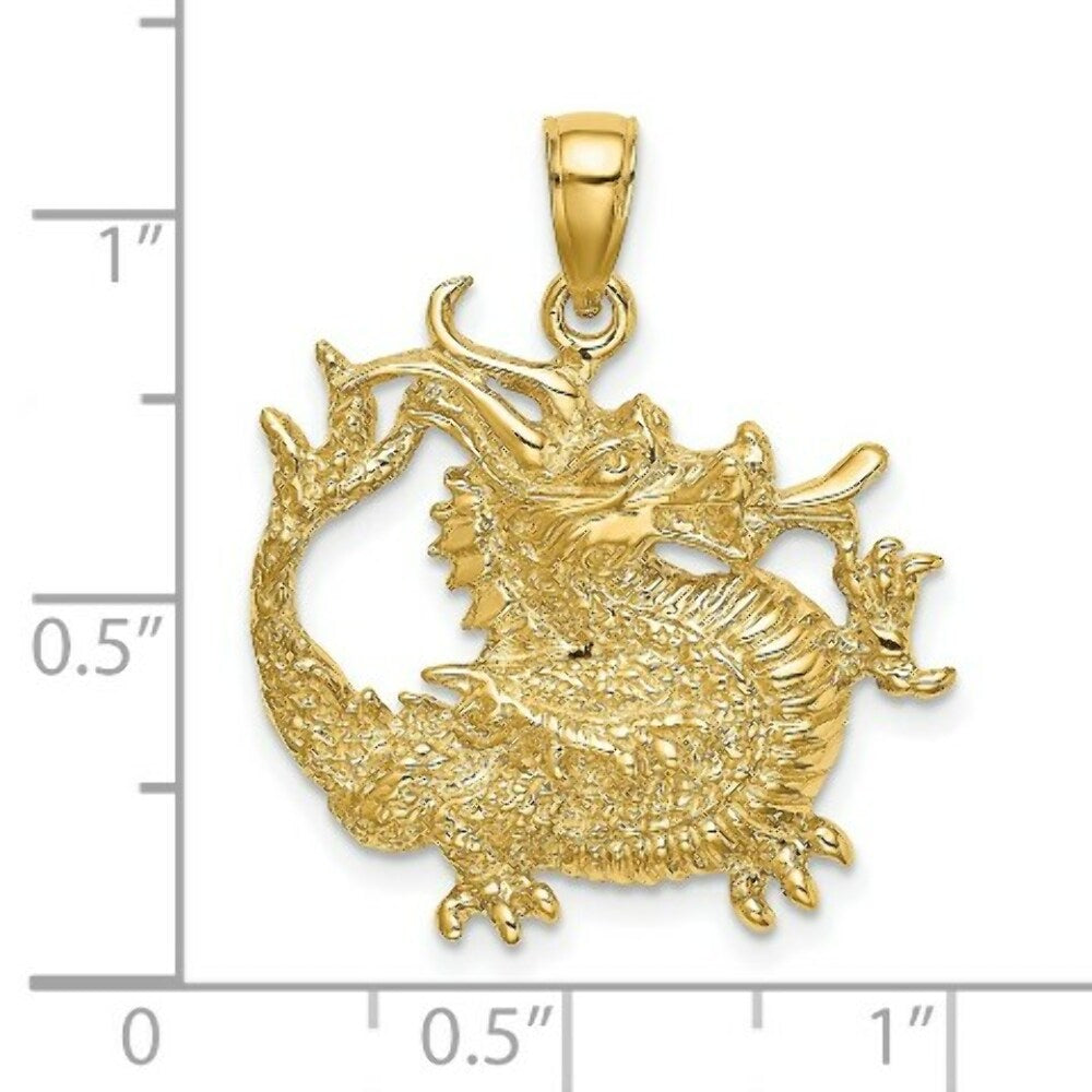 14K Yellow Gold 2-D & Textured Dragon Charm Pendant