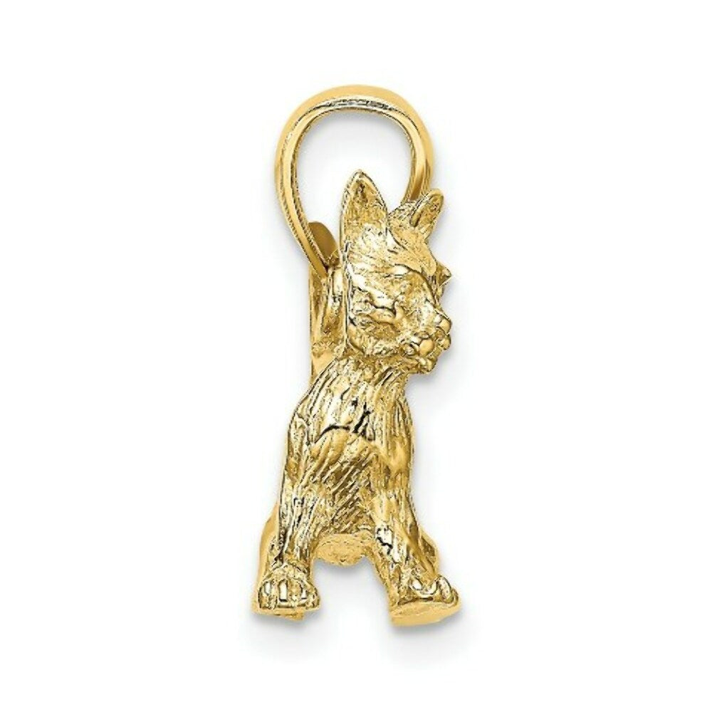 14K Yellow Gold Cat Standing With Raised Tail Charm Pendant