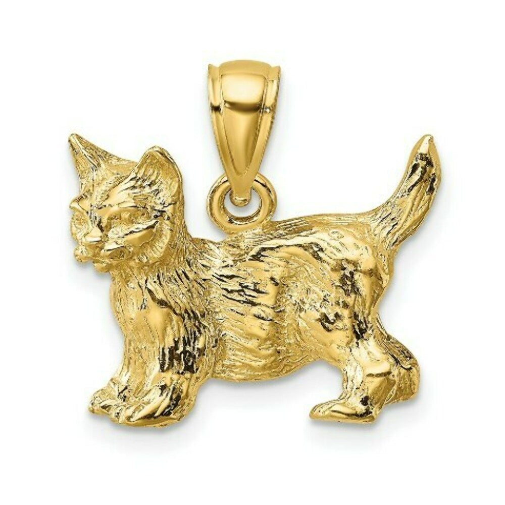 14K Yellow Gold Cat Standing With Raised Tail Charm Pendant