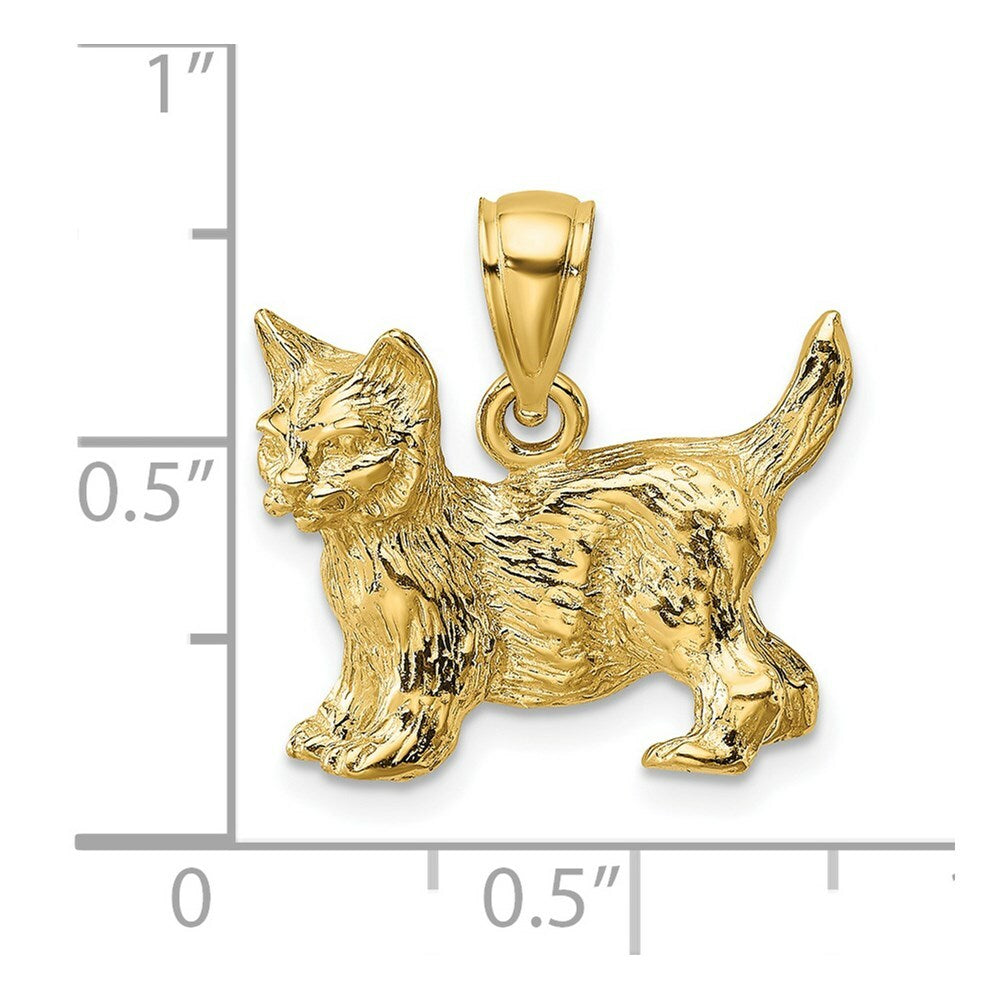 14K Yellow Gold Cat Standing With Raised Tail Charm Pendant