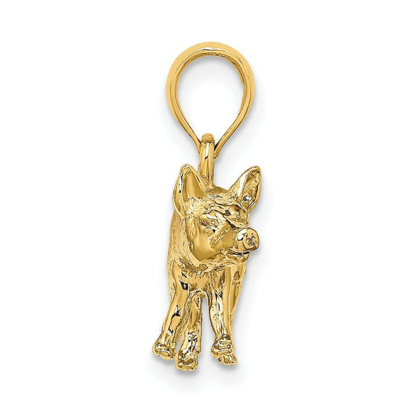 14K Yellow Gold 3-D Textured FARM PIG Charm Pendant