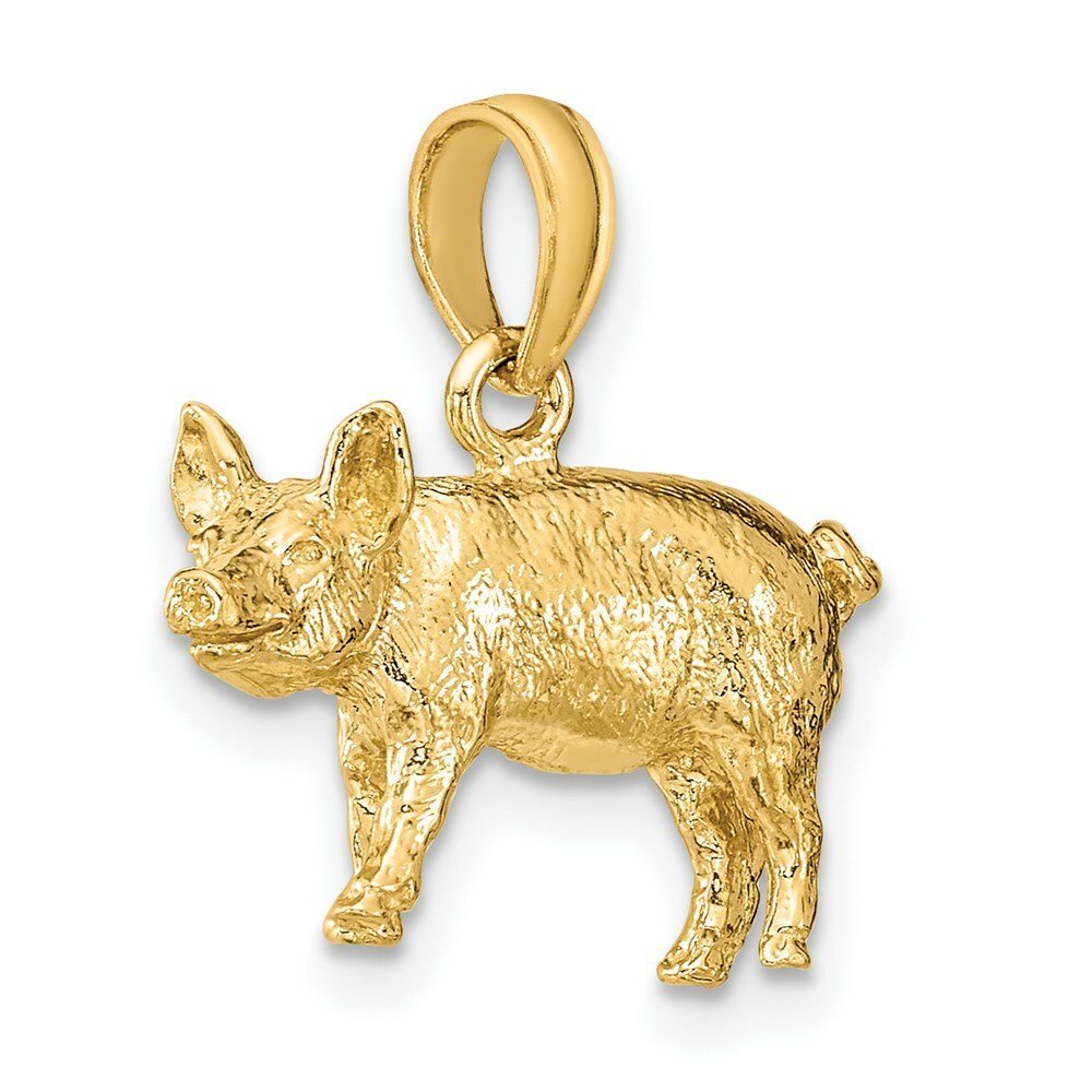 14K Yellow Gold 3-D Textured FARM PIG Charm Pendant