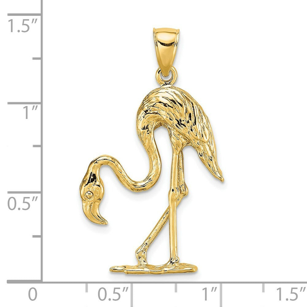 14K Yellow Gold 3-D & Textured Flamingo Charm Pendant