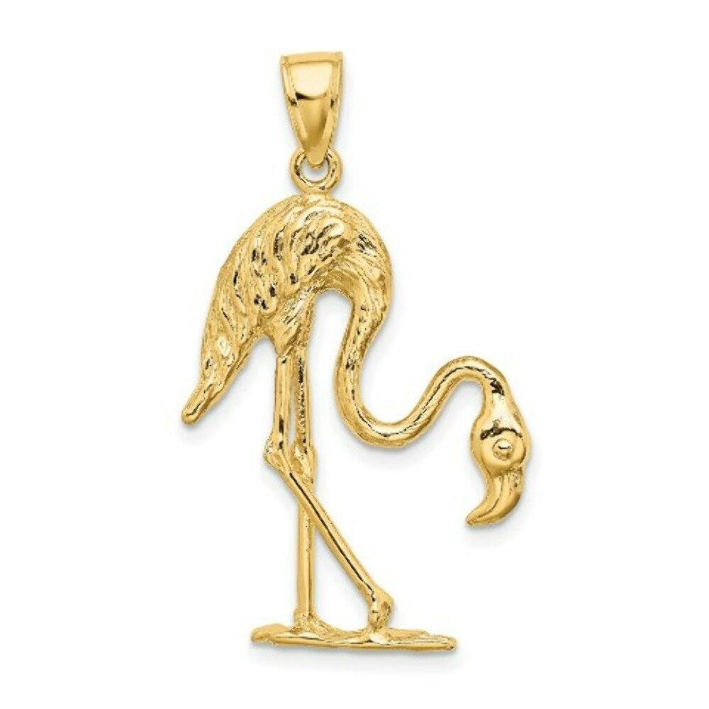 14K Yellow Gold 3-D & Textured Flamingo Charm Pendant