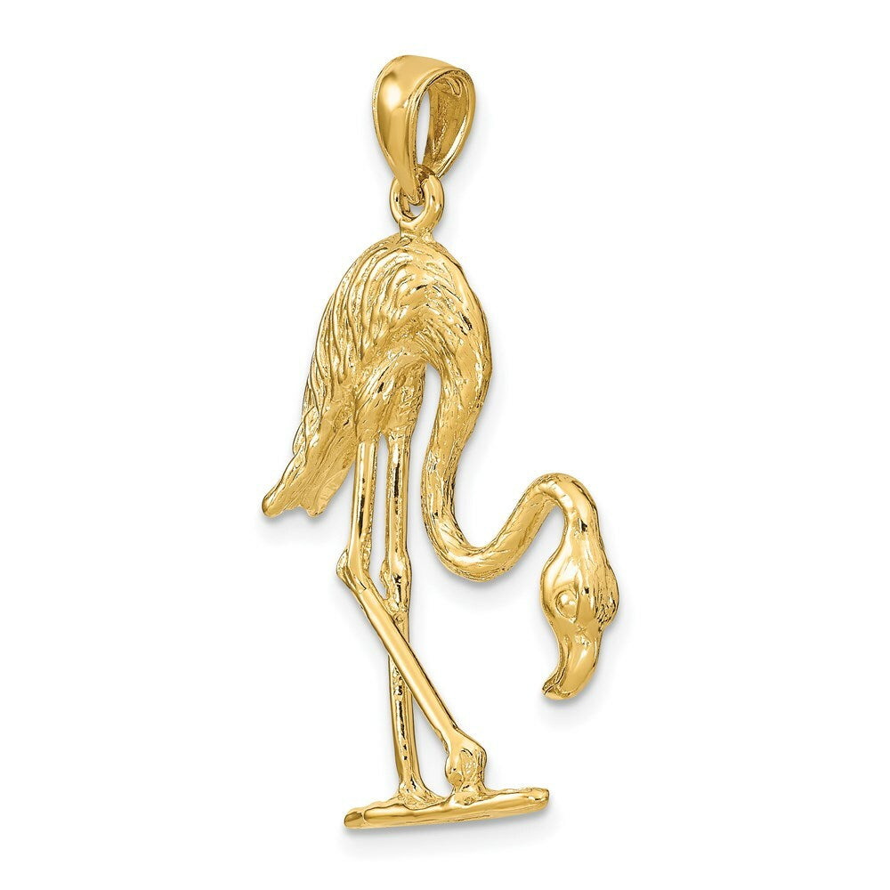 14K Yellow Gold 3-D & Textured Flamingo Charm Pendant