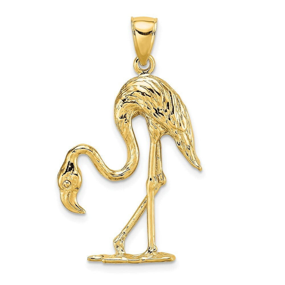 14K Yellow Gold 3-D & Textured Flamingo Charm Pendant