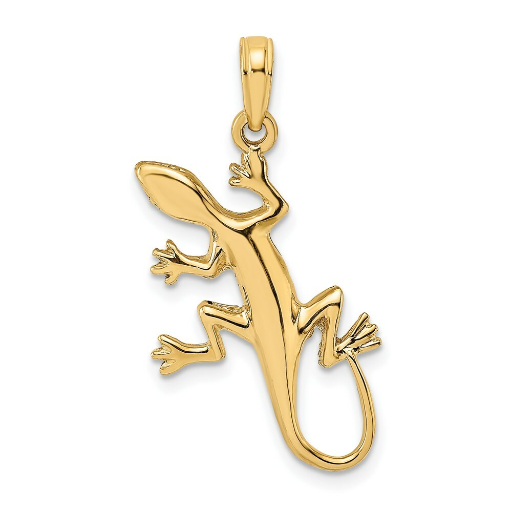 14K Yellow Gold 2-D Gecko Charm Pendant
