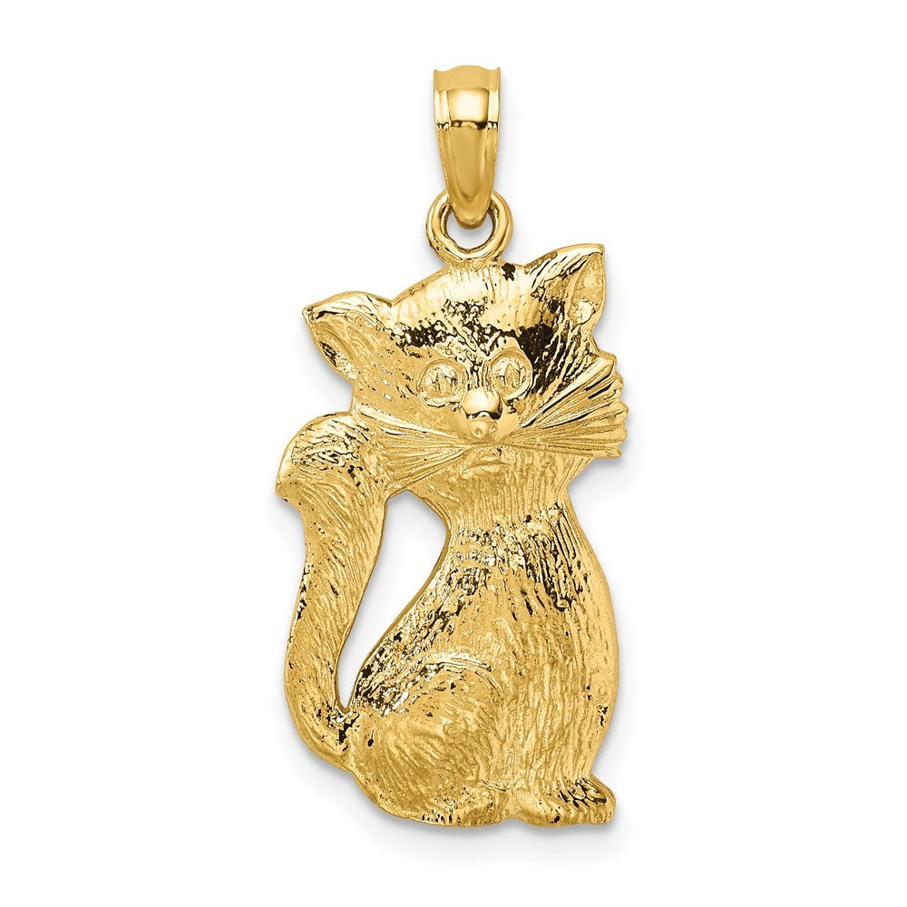 14K Yellow Gold 2-D Sitting Cat Charm Pendant