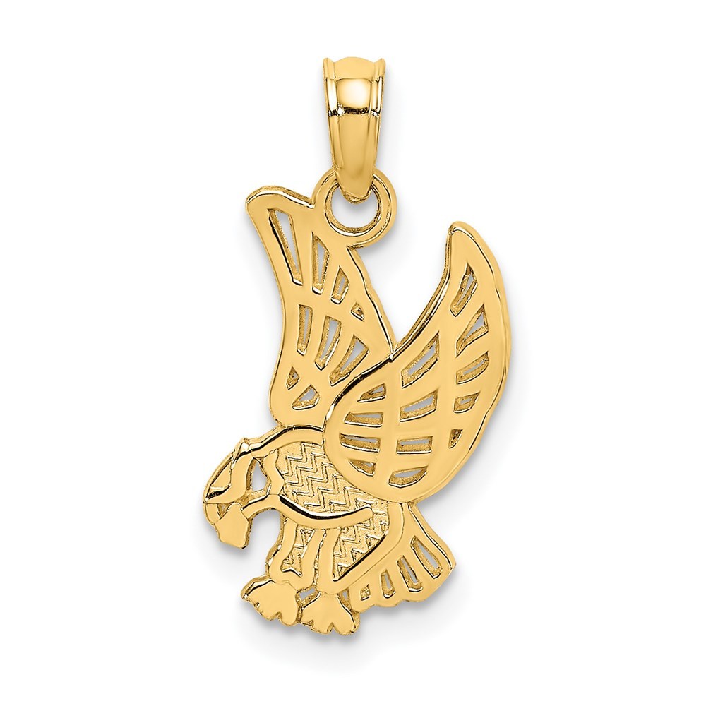 14K Yellow Gold EAGLE LANDING FLAT Charm Pendant