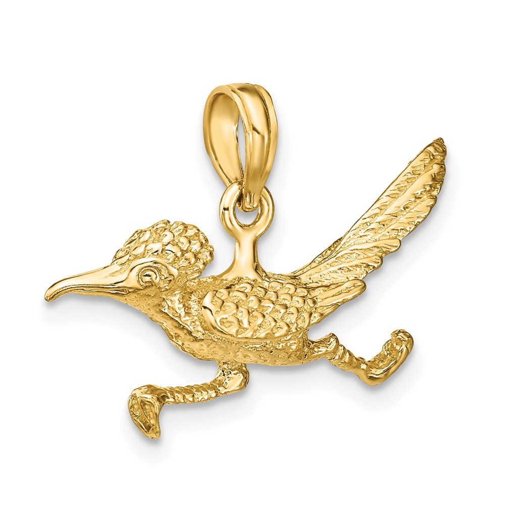 14K Yellow Gold 3-D Road Runner Charm Pendant