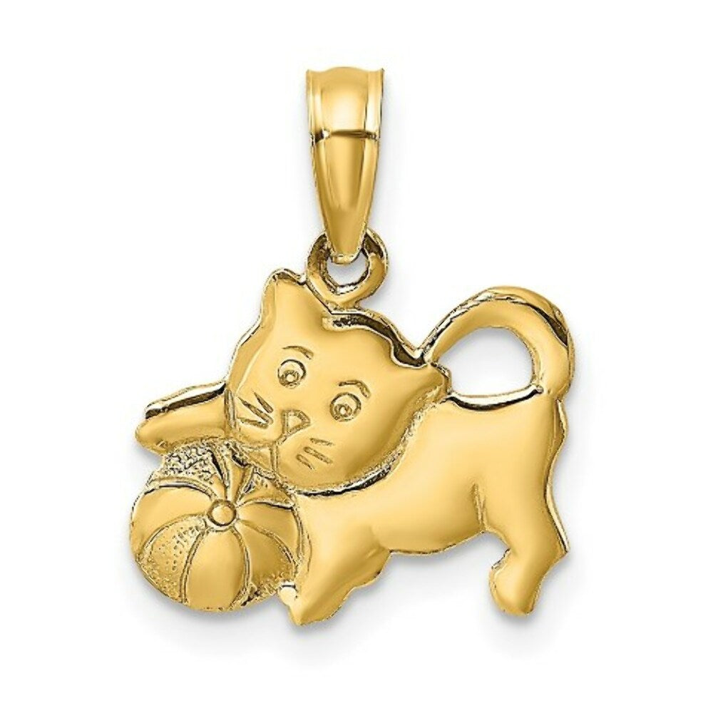 14K Yellow Gold 3-D Polished Kitten Charm Pendant