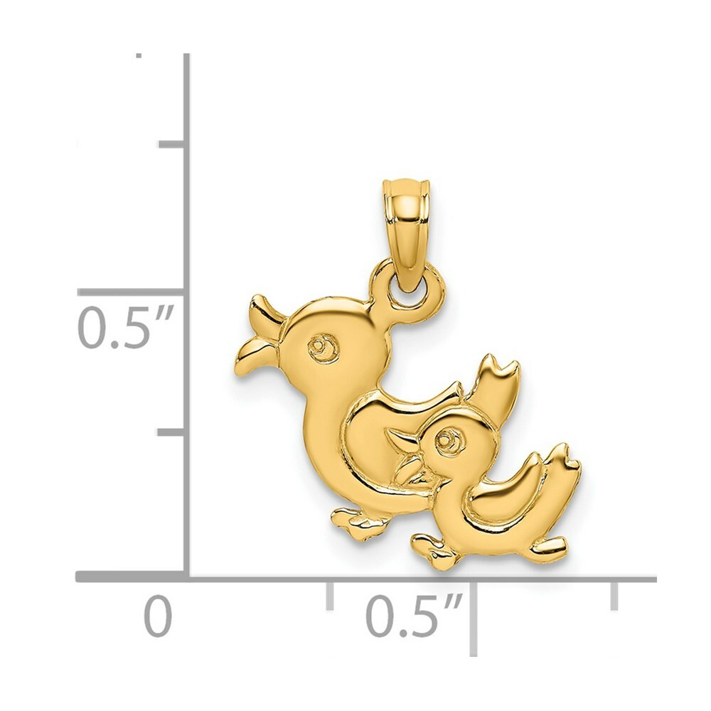 14K Yellow Gold 3-D DOUBLE DUCKS Charm Pendant