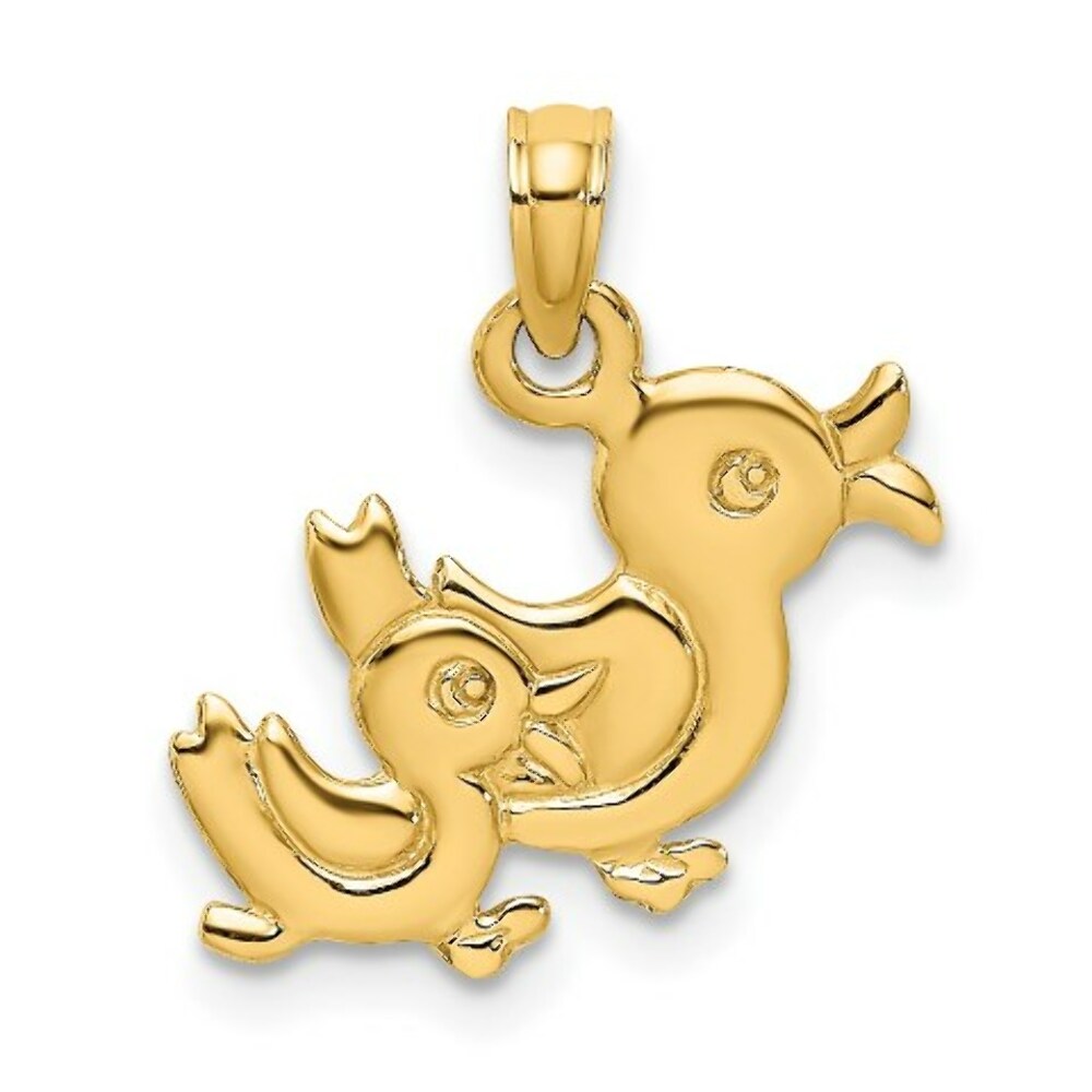 14K Yellow Gold 3-D DOUBLE DUCKS Charm Pendant