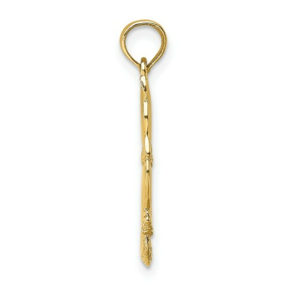 14K Yellow Gold 3-D Polished and Bow Sitting Cat Charm Pendant