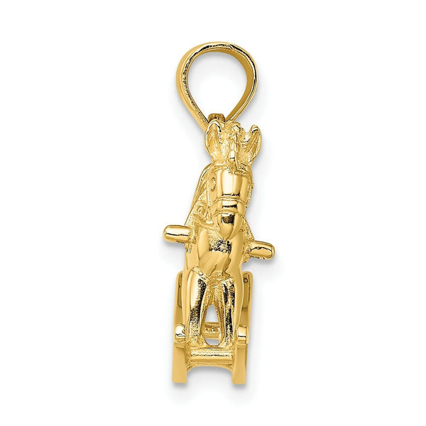 14K Yellow Gold 3-D Playful Rocking Horse Charm Pendant