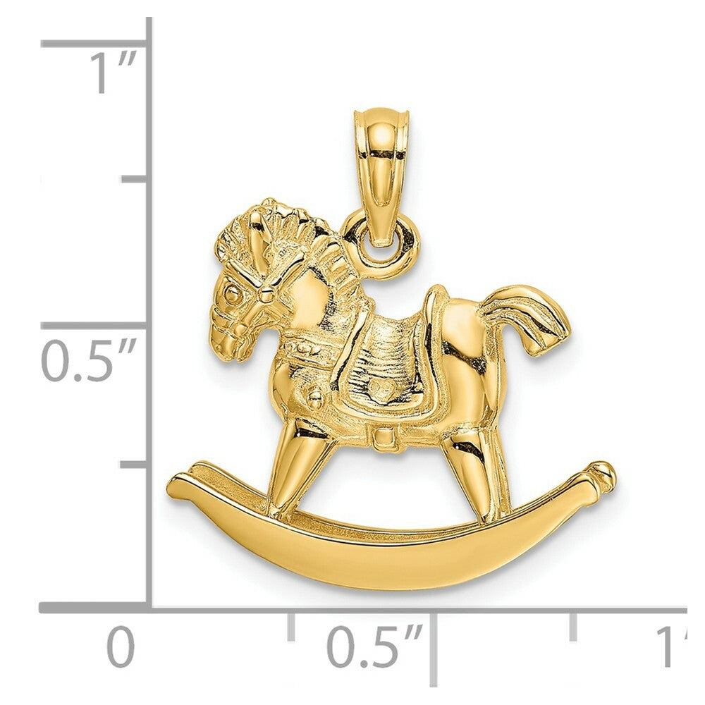 14K Yellow Gold 3-D Playful Rocking Horse Charm Pendant