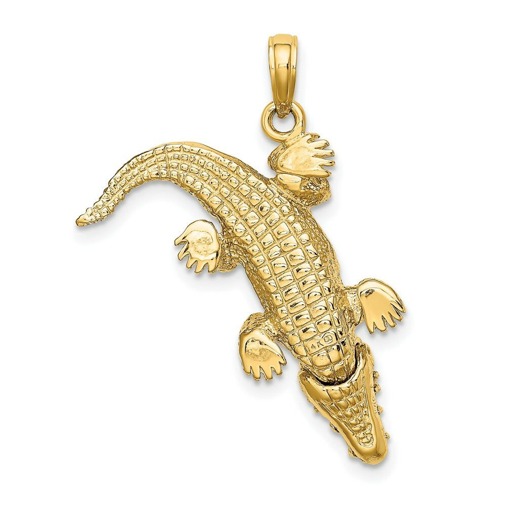 14K Yellow Gold 3-D Alligator With Moveable Mouth Charm Pendant