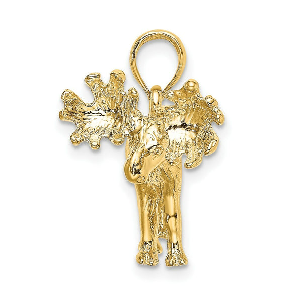 14K Yellow Gold 3-D Textured Moose Charm Pendant