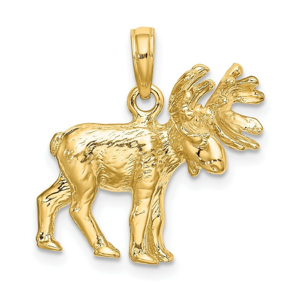 14K Yellow Gold 3-D Textured Moose Charm Pendant