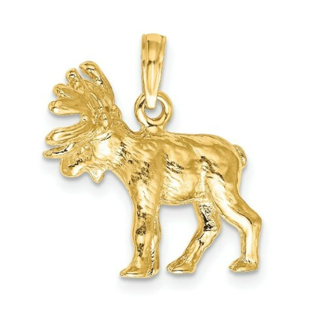 14K Yellow Gold 3-D Textured Moose Charm Pendant