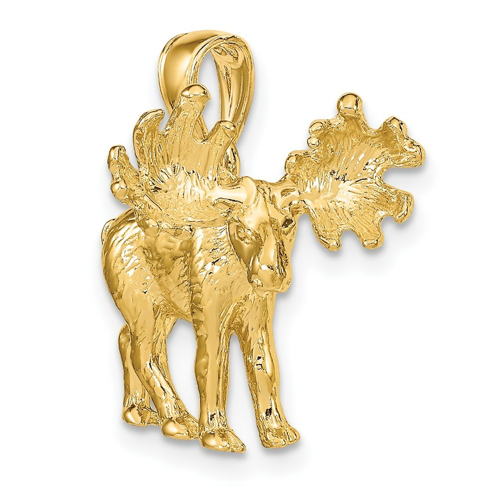 14K Yellow Gold 3-D Textured Moose Charm Pendant