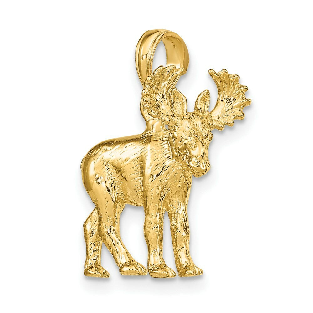 14K Yellow Gold 3-D Textured Moose Charm Pendant