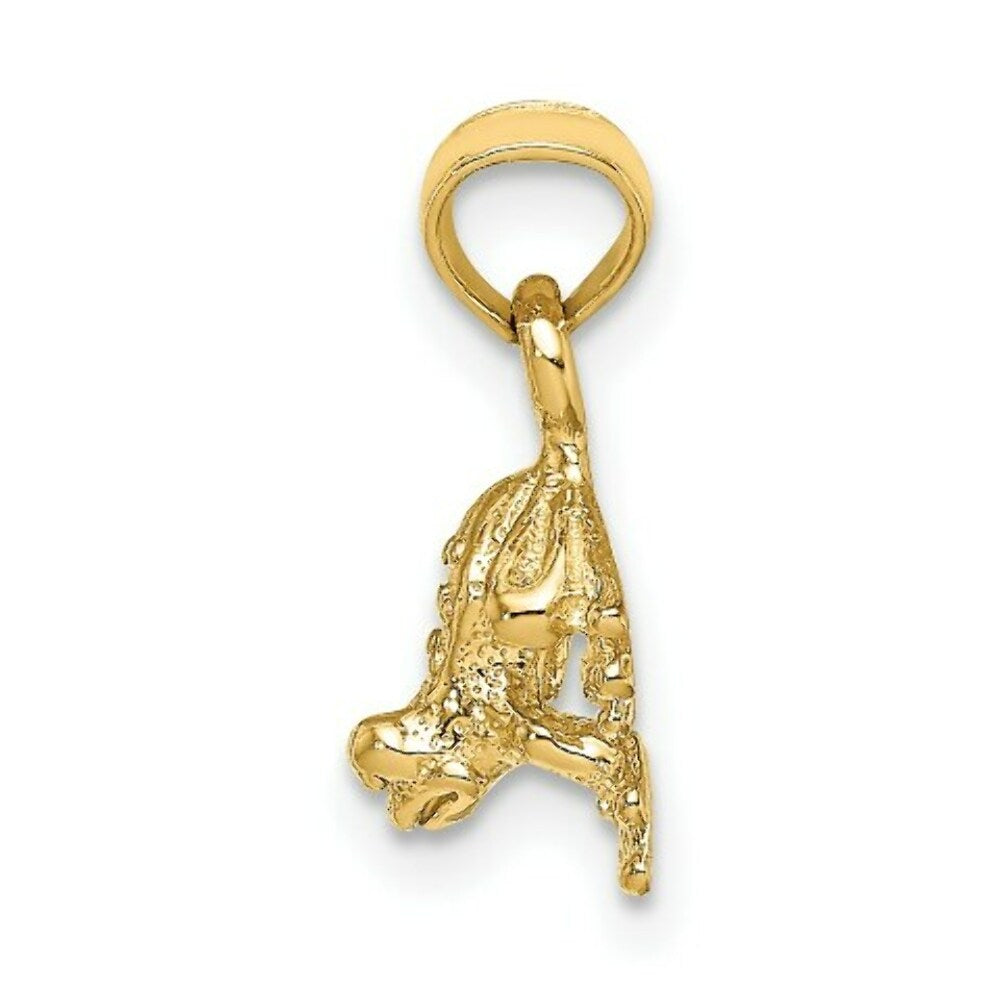 14K Yellow Gold 3-D Textured Mini Frog Facing Down Charm Pendant