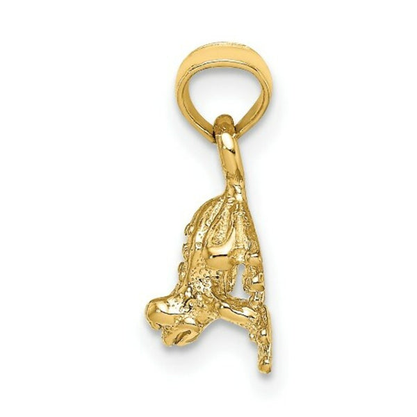 14K Yellow Gold 3-D Textured Mini Frog Facing Down Charm Pendant