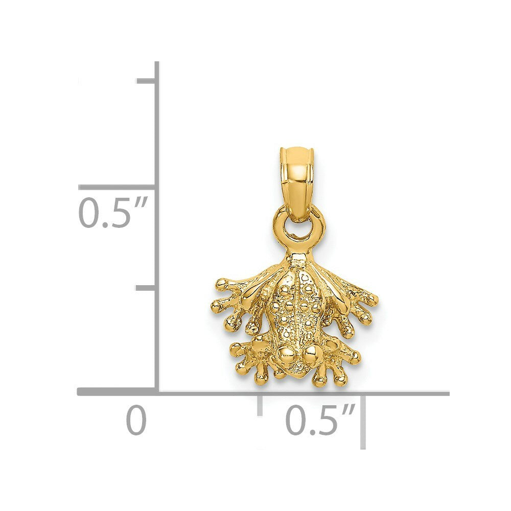 14K Yellow Gold 3-D Textured Mini Frog Facing Down Charm Pendant