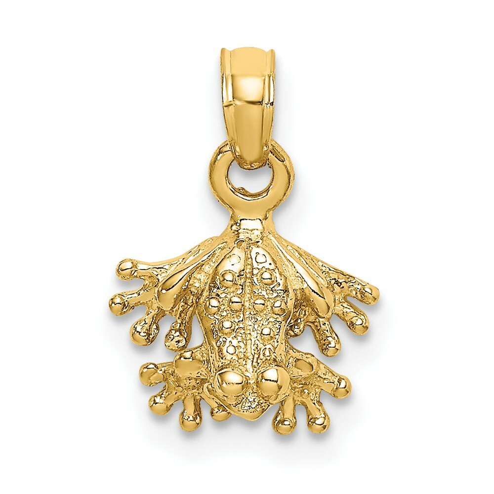 14K Yellow Gold 3-D Textured Mini Frog Facing Down Charm Pendant
