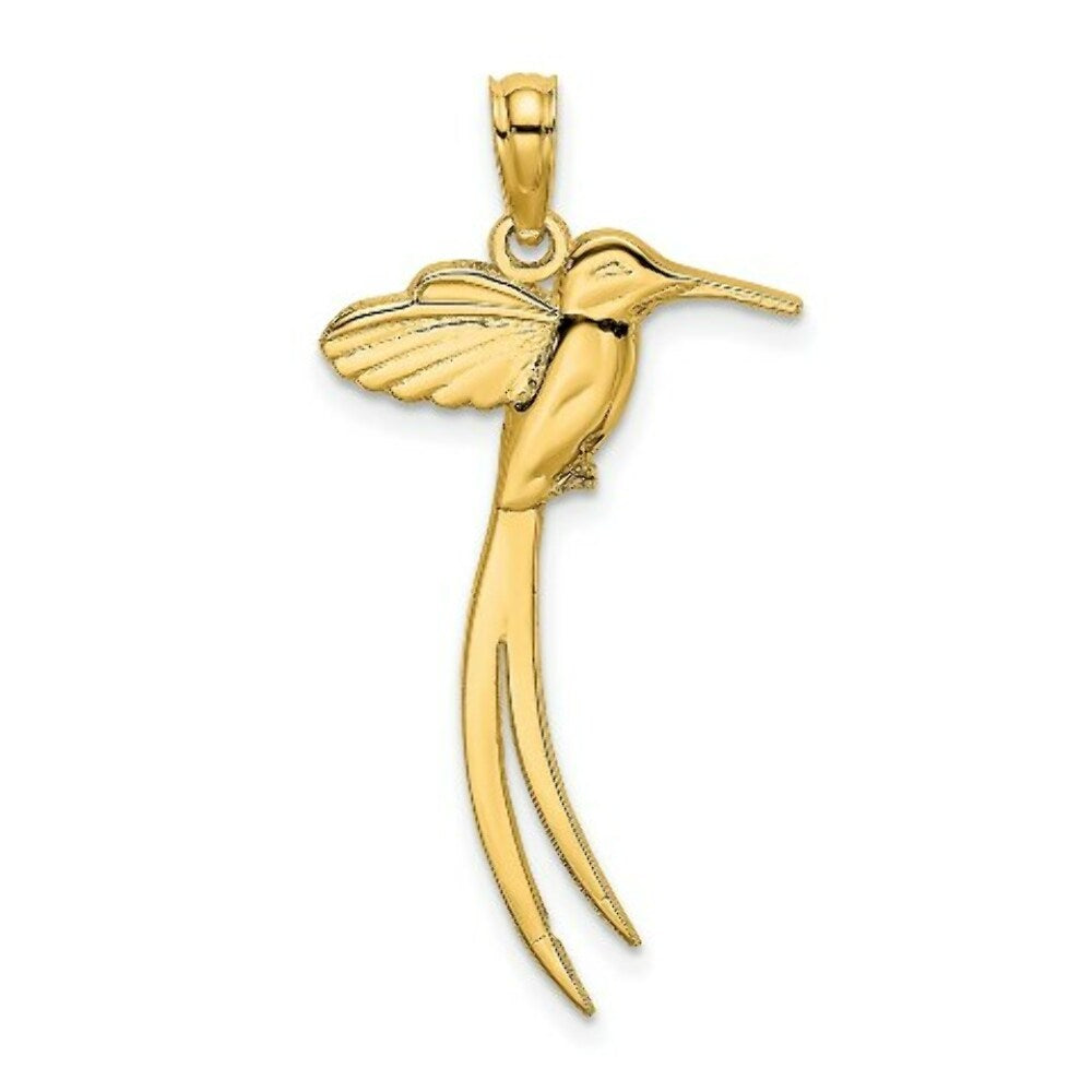 14K Yellow Gold Polished Bird With Long Tail Charm Pendant