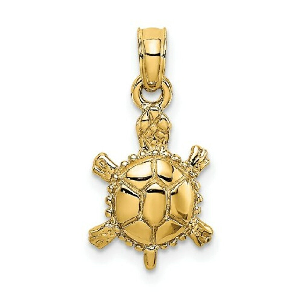 14K Yellow Gold 3-D Polished Land Turtle Charm Pendant