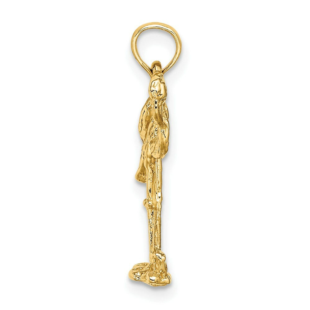 14K Yellow Gold 3-D Flamingo With Head Up Charm Pendant