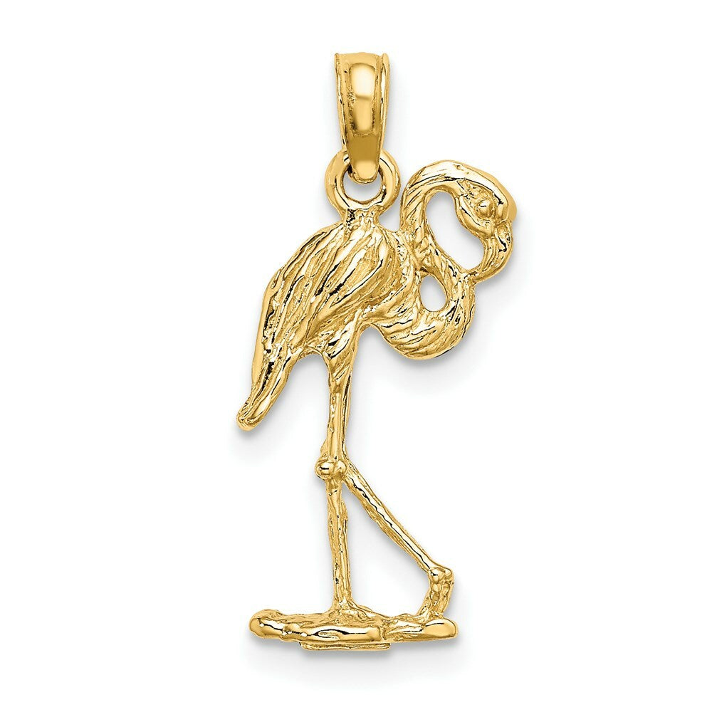 14K Yellow Gold 3-D Flamingo With Head Up Charm Pendant