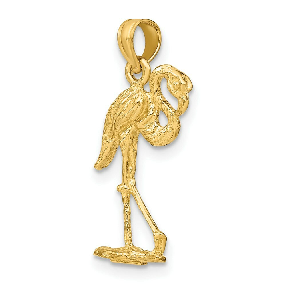 14K Yellow Gold 3-D Flamingo With Head Up Charm Pendant
