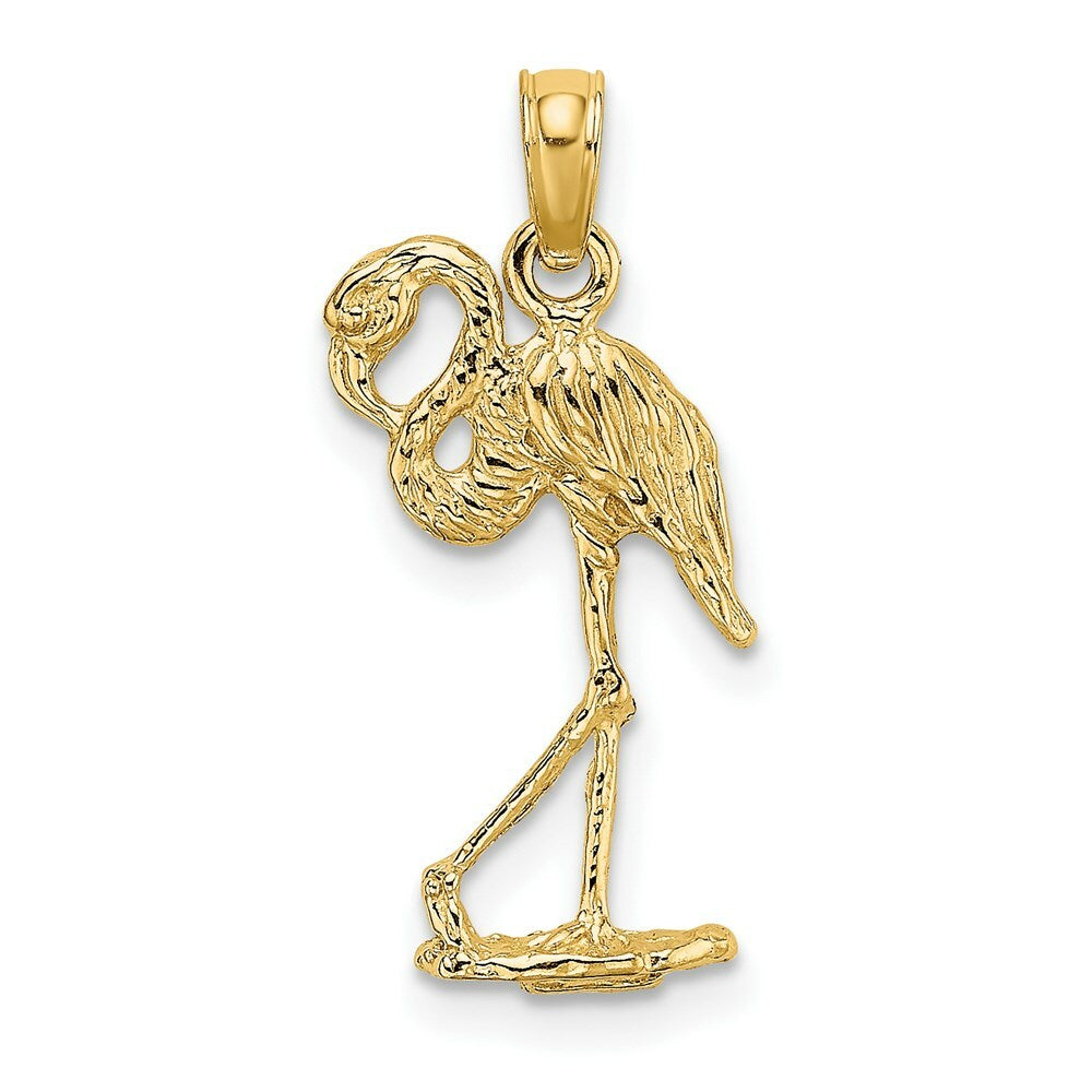 14K Yellow Gold 3-D Flamingo With Head Up Charm Pendant