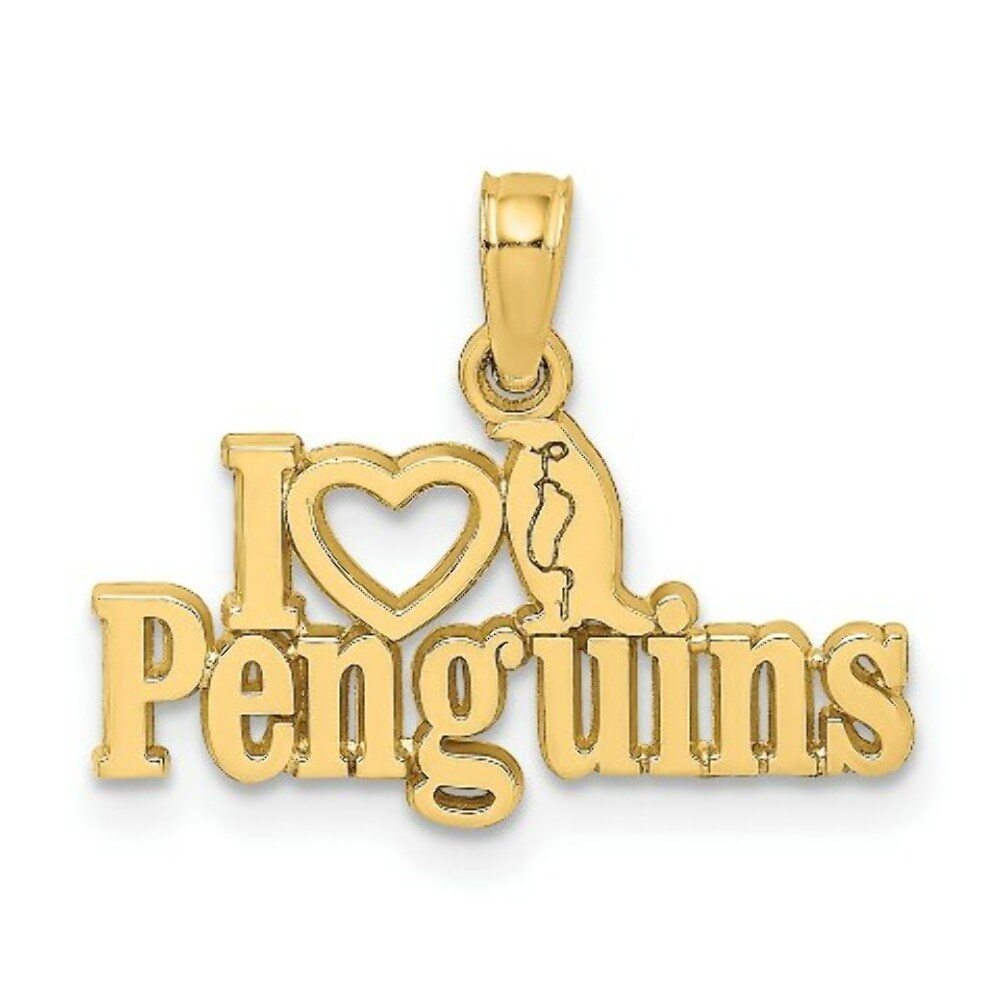 14K Yellow Gold I HEART PENGUINS With PENGUIN Charm Pendant