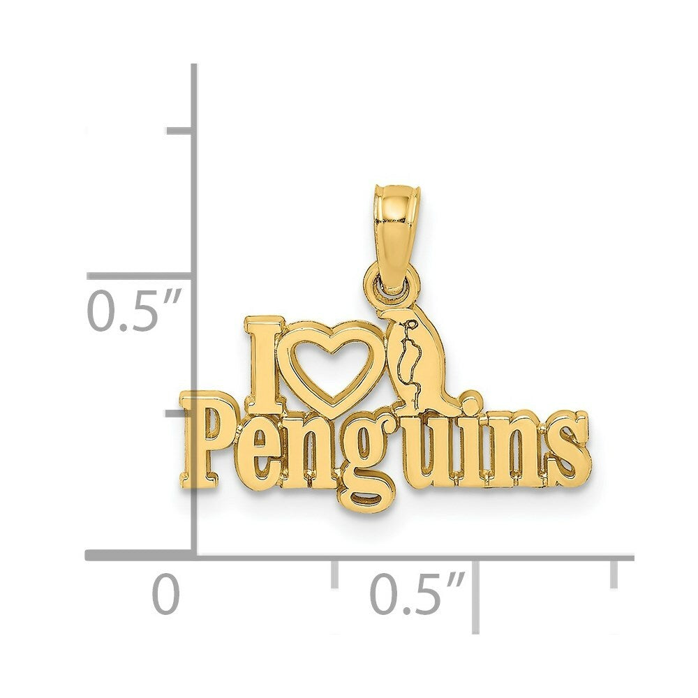 14K Yellow Gold I HEART PENGUINS With PENGUIN Charm Pendant